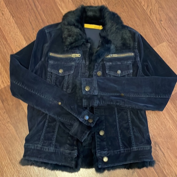 Twilltwentytwo Navy Blue fur trimmed corduroy jacket. - Picture 8 of 14
